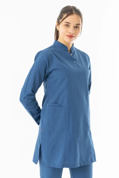 Terikoton Uzun Kol Doktor Hemşire Forması Alt Üst Takım Petrol Mavisi (TTST0006) - 2