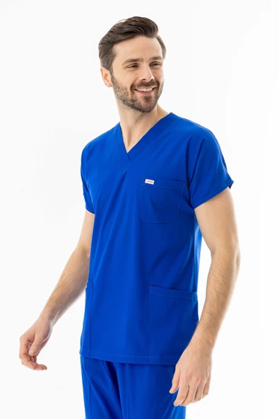 Likra Yarasa Kol Doktor Hemşire Forması Alt Üst Takım Saks Mavisi (LYRS1009) - 8