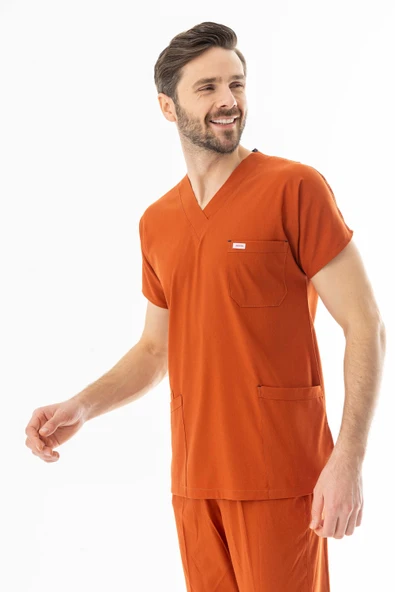 Likra Yarasa Kol Doktor Hemşire Forması Alt Üst Takım Kiremit (LYRS1005) - 8