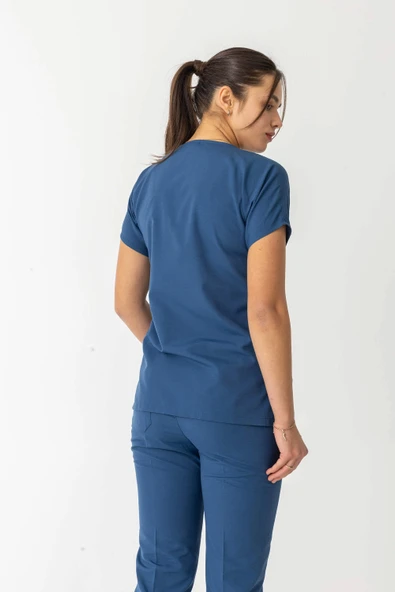 Terikoton Yarasa Kol Doktor Hemşire Forması Alt Üst Takım Petrol Mavisi (TYRS0009) - 4