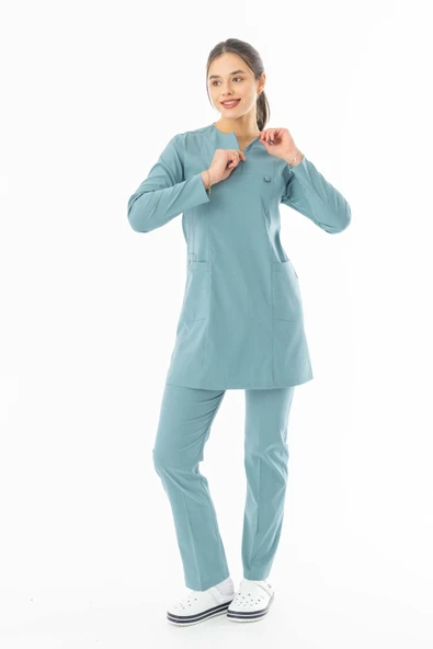 Likra Uzun Kol Doktor Hemşire Forması Alt Üst Takım Filiz Yeşili (LTST20011) - 3