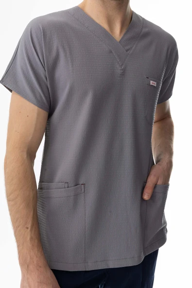 Gofre Likra Yarasa Kol Doktor Hemşire Tek Üst Forma Açık Gri (GFR3008) - 10