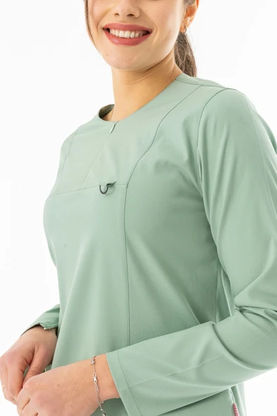 Likra Uzun Kol Doktor Hemşire Forması Alt Üst Takım Küf Yeşili (LTST20020) - 7