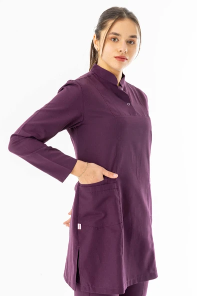 Terikoton Uzun Kol Doktor Hemşire Forması Alt Üst Takım Mürdüm (TTST0005) - 6