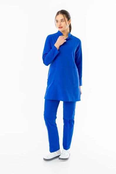 Terikoton Uzun Kol Doktor Hemşire Forması Alt Üst Takım Saks Mavisi (TTST00010)