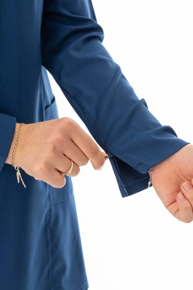 Likra Uzun Kol Doktor Hemşire Forması Alt Üst Takım Petrol Mavisi (LTST20006) - 4