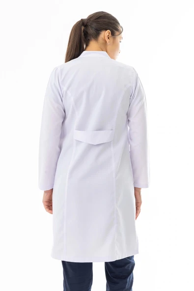 Hakim Yaka Uzun Boy Kadın Doktor Önlüğü Alpaka Kumaş Beyaz (BKO003) - 10