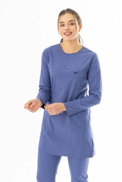 Likra Uzun Kol Doktor Hemşire Forması Alt Üst Takım Kot Mavisi (LTST20004) - 5