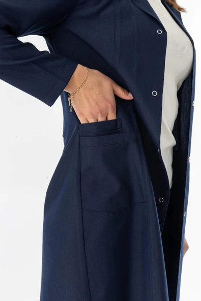 Spor Yaka Uzun Kol Personel Önlüğü Alpaka Kumaş Lacivert (RNK103) - 4