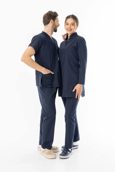 Terikoton Uzun Kol Doktor Hemşire Forması Alt Üst Takım Lacivert (TTST0001) - 6