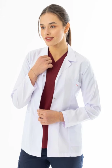 Spor Yaka Kulplu Kadın Doktor Önlüğü Alpaka Kumaş Ceket Boy (BKO005) - Resim 4