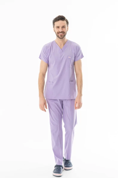 Likra Yarasa Kol Doktor Hemşire Forması Alt Üst Takım Lila (LYRS1019) - 7