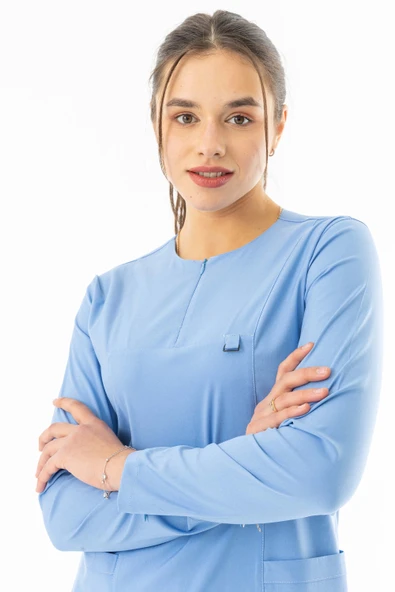 Likra Uzun Kol Doktor Hemşire Forması Alt Üst Takım Açık Mavi (LTST20019) - 5