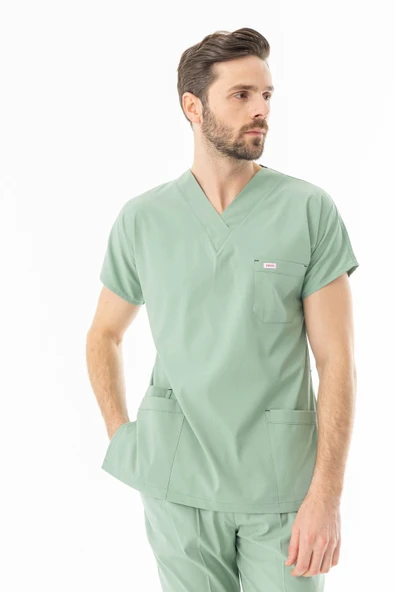 Likra Yarasa Kol Doktor Hemşire Forması Alt Üst Takım Küf Yeşili (LYRS1016) - 8