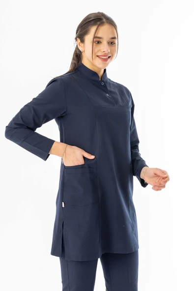 Terikoton Uzun Kol Doktor Hemşire Forması Alt Üst Takım Lacivert (TTST0001) - 3