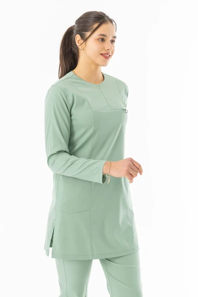 Likra Uzun Kol Doktor Hemşire Forması Alt Üst Takım Küf Yeşili (LTST20020) - 4