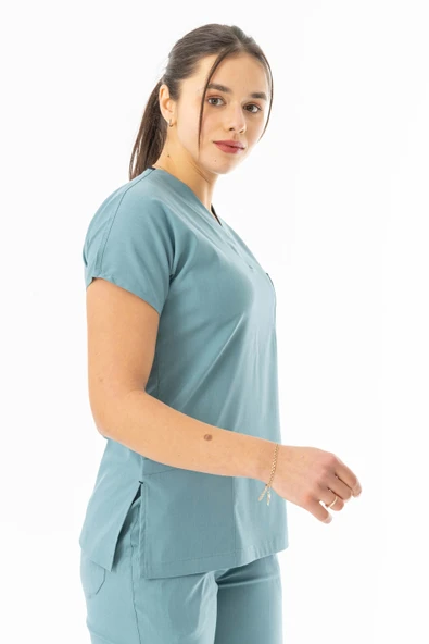 Likra Yarasa Kol Doktor Hemşire Forması Alt Üst Takım Filiz Yeşili (LYRS1023) - 3