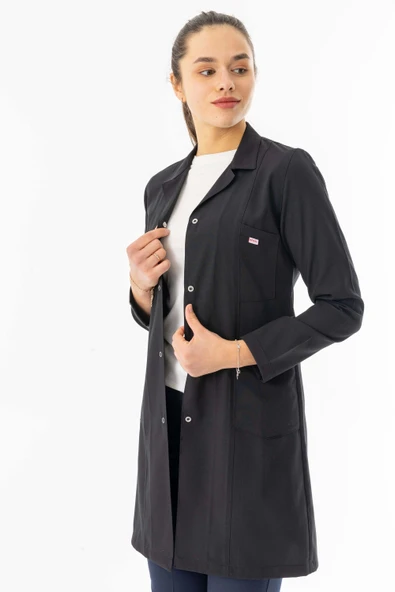 Spor Yaka Uzun Kol Kadın Personel Önlüğü Alpaka Kumaş Siyah (RNK102) - 3