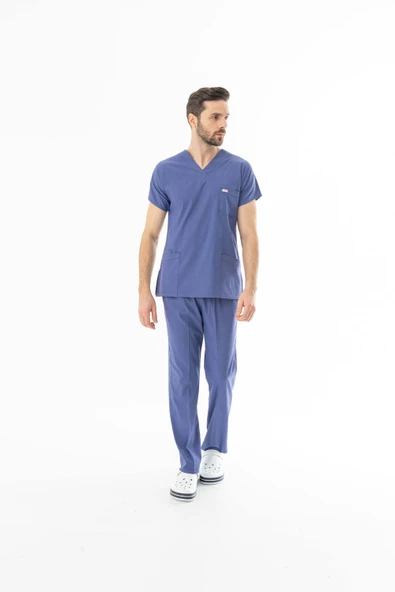 Likra Yarasa Kol Doktor Hemşire Forması Alt Üst Takım Kot Mavisi (LYRS1020) - 7