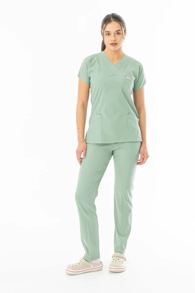 Likra Yarasa Kol Doktor Hemşire Forması Alt Üst Takım Küf Yeşili (LYRS1016)