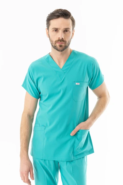 Likra Yarasa Kol Doktor Hemşire Forması Alt Üst Takım Turkuaz (LYRS1017) - 9