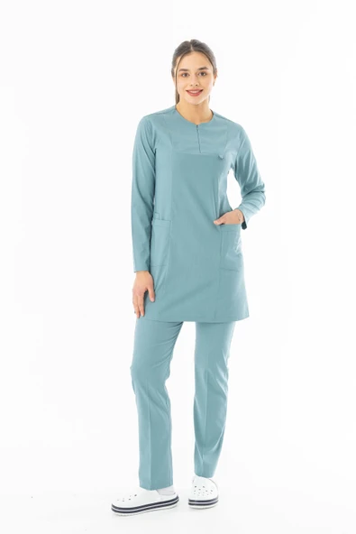Likra Uzun Kol Doktor Hemşire Forması Alt Üst Takım Filiz Yeşili (LTST20011)