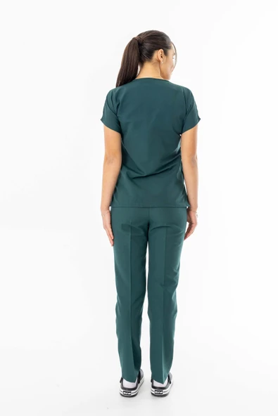 Terikoton Yarasa Kol Doktor Hemşire Forması Alt Üst Takım Avcı Yeşili (TYRS0007) - 4