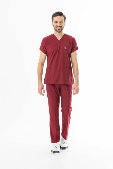 Likra Yarasa Kol Doktor Hemşire Forması Alt Üst Takım Bordo (LYRS1003) - 7