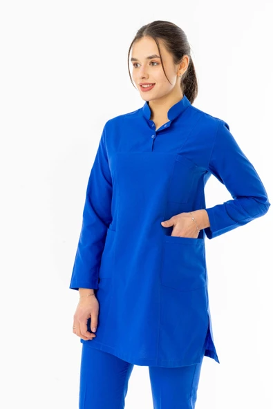 Terikoton Uzun Kol Doktor Hemşire Forması Alt Üst Takım Saks Mavisi (TTST00010) - 4