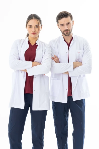 Hakim Yaka Uzun Boy Erkek Doktor Önlüğü Alpaka Kumaş Beyaz (BEO103) - 9