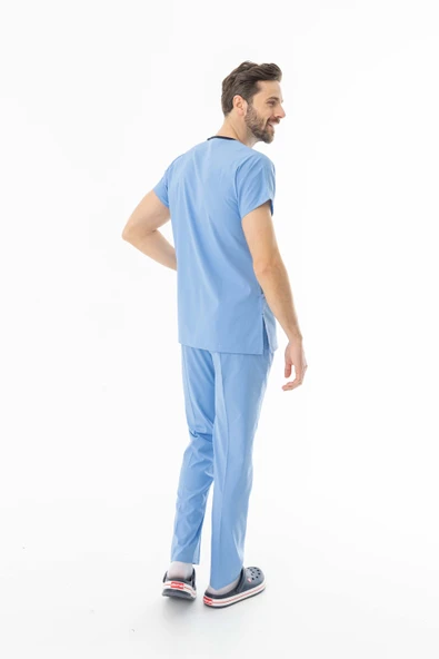 Likra Yarasa Kol Doktor Hemşire Forması Alt Üst Takım Açık Mavi (LYRS10013) - 10