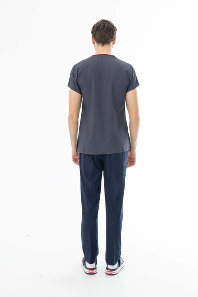 Gofre Likra Yarasa Kol Doktor Hemşire Tek Üst Forma Füme Gri (GFR3005) - 10