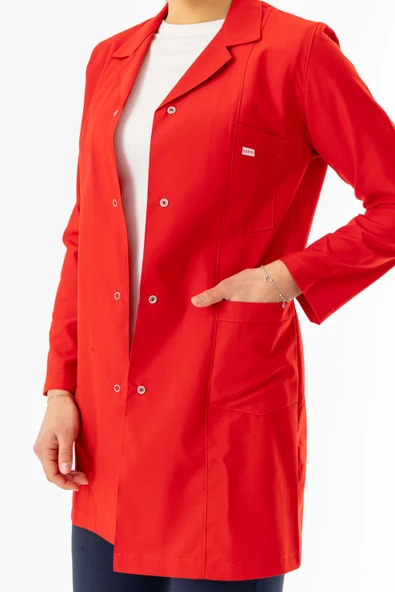 Spor Yaka Uzun Kol Kadın Personel Önlüğü Alpaka Kumaş Kırmızı (RNK104) - 4