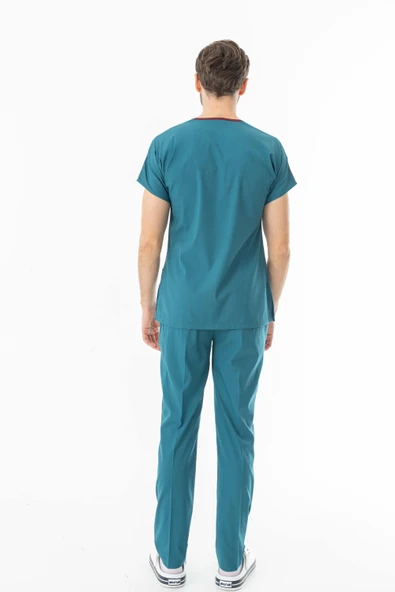 Likra Yarasa Kol Doktor Hemşire Forması Alt Üst Takım Petrol Yeşili (LYRS1015) - 10