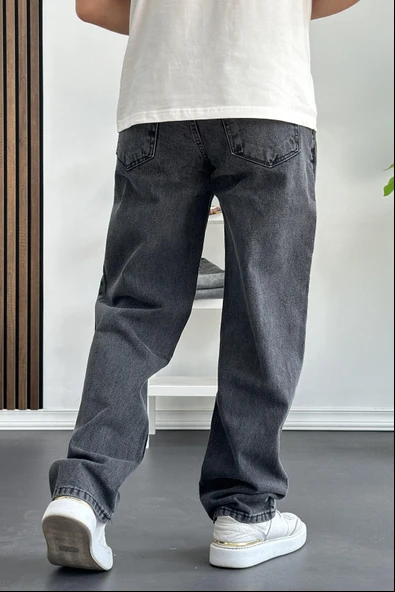 Erkek Baggy Kalıp Premium Düz Jean Pantolon Antrasit Edw182 - 4
