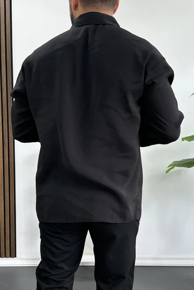 Erkek Salaş Modal Kumaş Gömlek Siyah Edw267 - 4