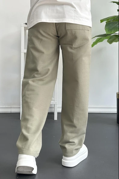 Erkek Beli Düğmeli Baggy Kalıp Pileli Pantolon Yeşil Edw357 - 4
