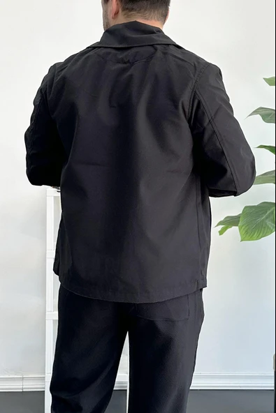 Erkek Oversize Trenç Ceket Mevsimlik Siyah Edw360 - 4
