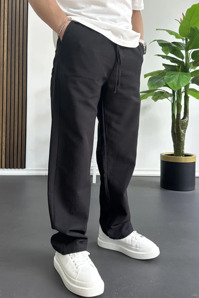 Erkek Beli Lastikli Baggy Kalıp Pantolon Siyah Edw356 - 3