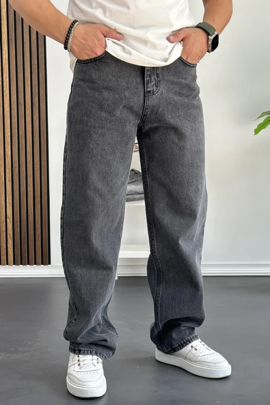 Erkek Baggy Kalıp Premium Düz Jean Pantolon Antrasit Edw182 - 3
