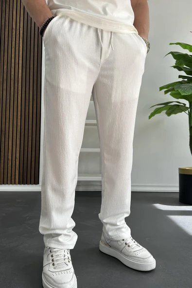 Erkek Rahat Kalıp Yazlık Pantolon Beyaz Edw269 - 2