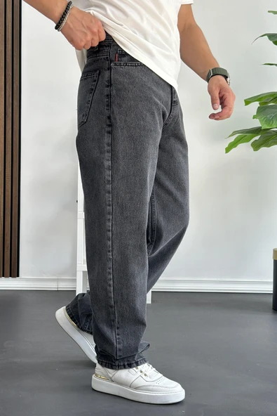 Erkek Baggy Kalıp Premium Düz Jean Pantolon Antrasit Edw182 - 2