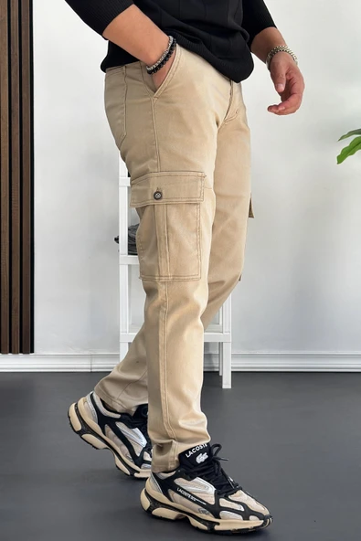 Erkek Yan Cepli Kargo Pantolon Krem Edw184 ürün görseli