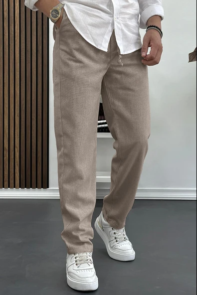 Erkek Rahat Kesim Keten Pantolon Açık Kahverengi Edw138 ürün görseli