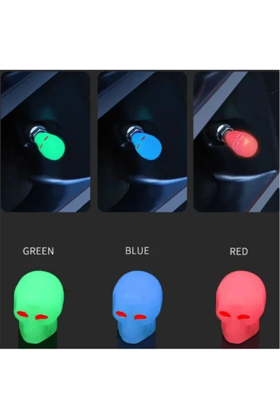 Autowise Kırmızı Kuru Kafalı Fosforlu Araç Sibop Kapağı - 3