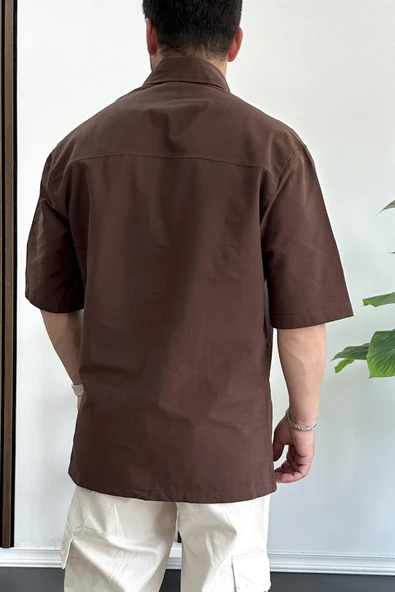 Erkek Oversize Büyük Kalıp Pamuklu Kumaş Kahverengi edw363 - 3