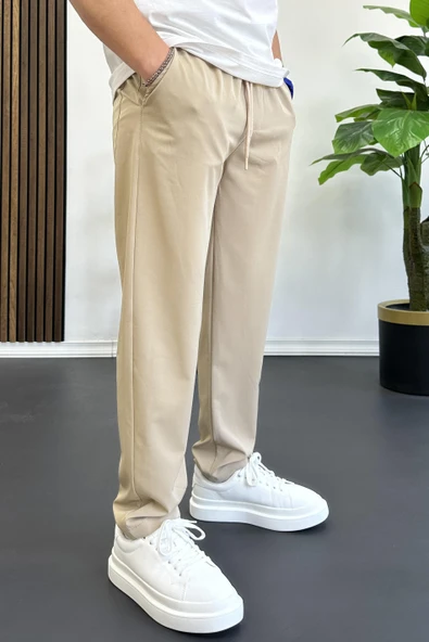 Erkek Beli Lastikli Jogger Pantolon Bej Edw354 - 2