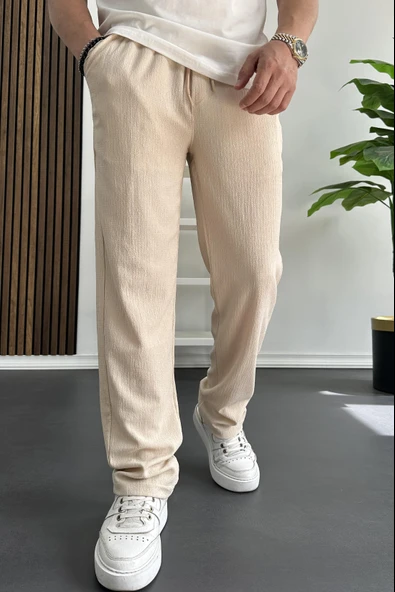 Erkek Rahat Kalıp Yazlık Pantolon Krem Edw269 ürün görseli