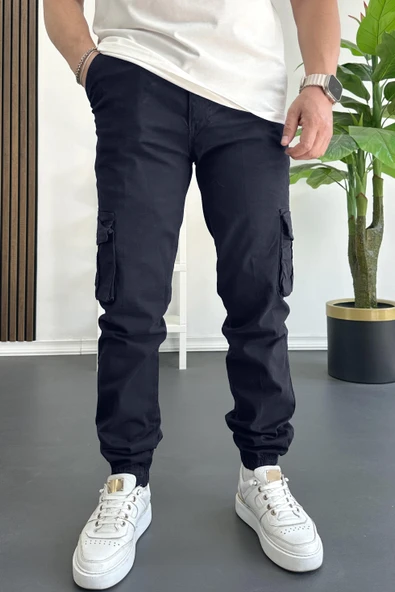 Erkek Paçası Lastikli Kargo Cepli Pantolon Lacivert Edw353 - 2