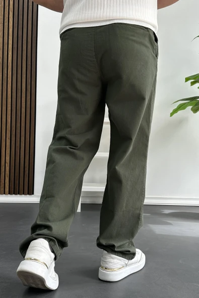Erkek Rahat Kalıp Keten Pantolon Yeşil Edw266 - 4